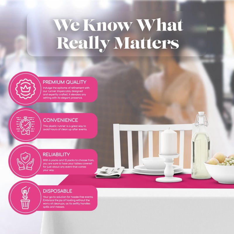 Grandipity Hot Pink 12 Pack Premium Disposable Plastic Table Runner 14 x 108 Inch. Table Runner for Dinner Parties & Events by Grandipity - Image 4